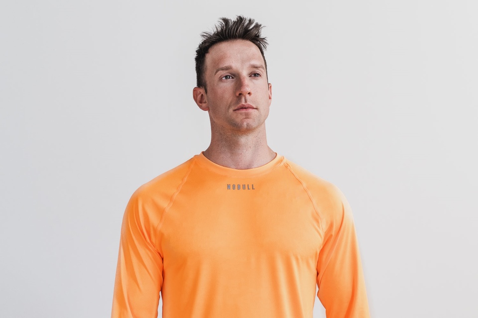 Camiseta De Manga Larga Con Textura Ligera Para Hombre Nobull (camuflaje Neón) Naranja